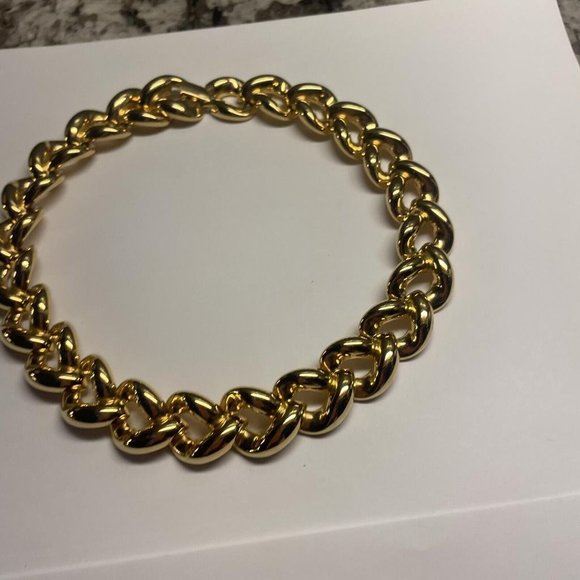 Signed Maxine Denker Wide Chunky Statement Necklace Gold Tone Chain - Picture 10 of 10